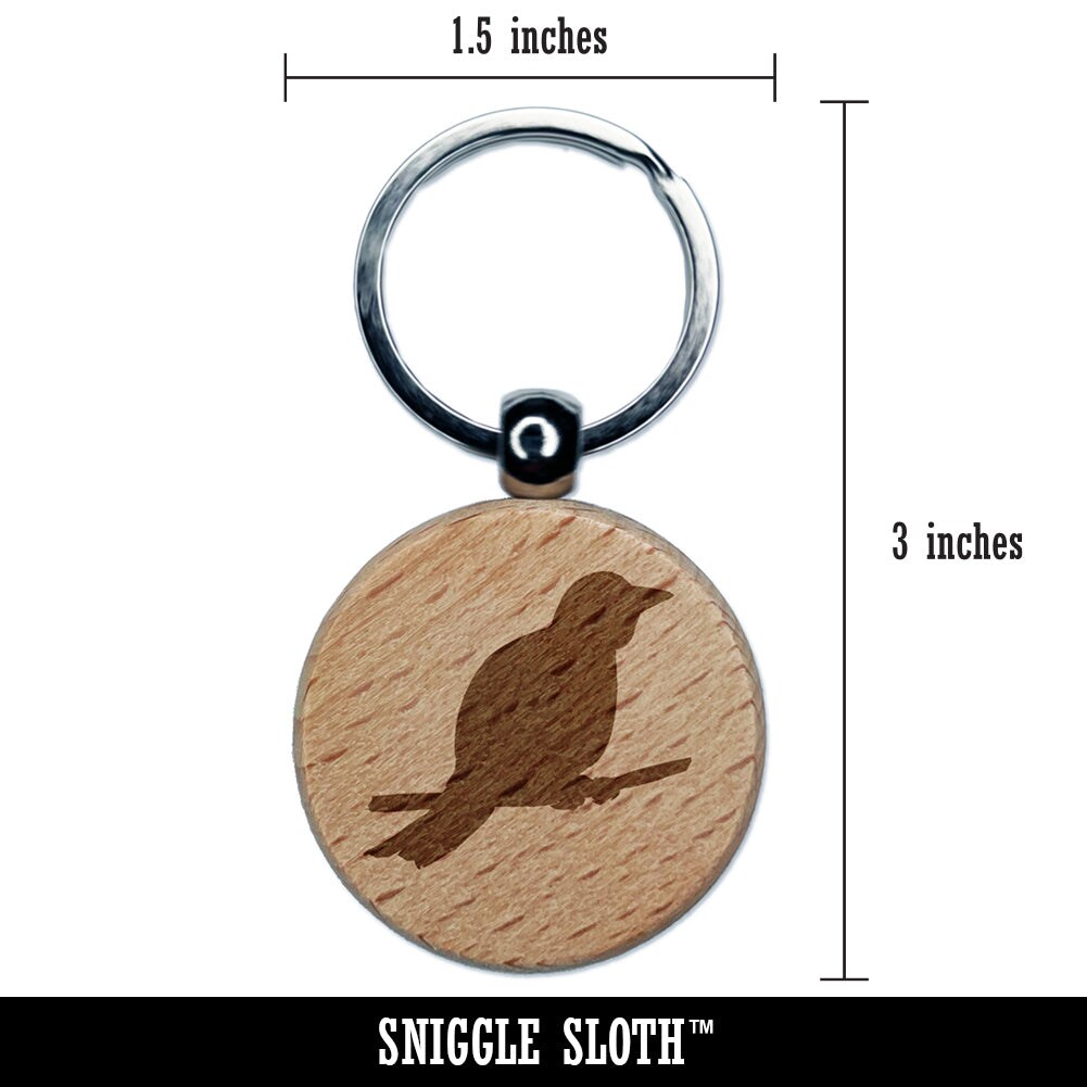 Canary Bird on Branch Solid Engraved Wood Round Keychain Tag Charm