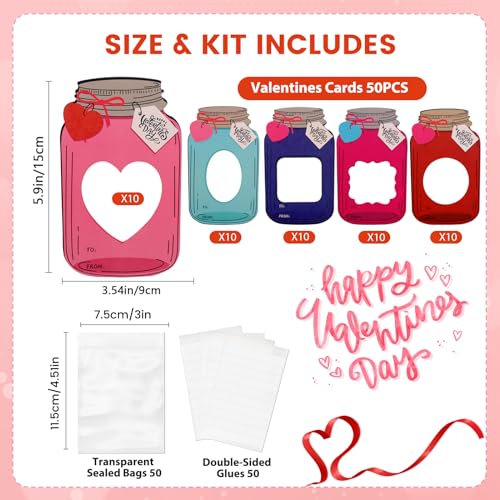  Giiffu 50 Pack Valentines Cards for Kids, Mason Jar