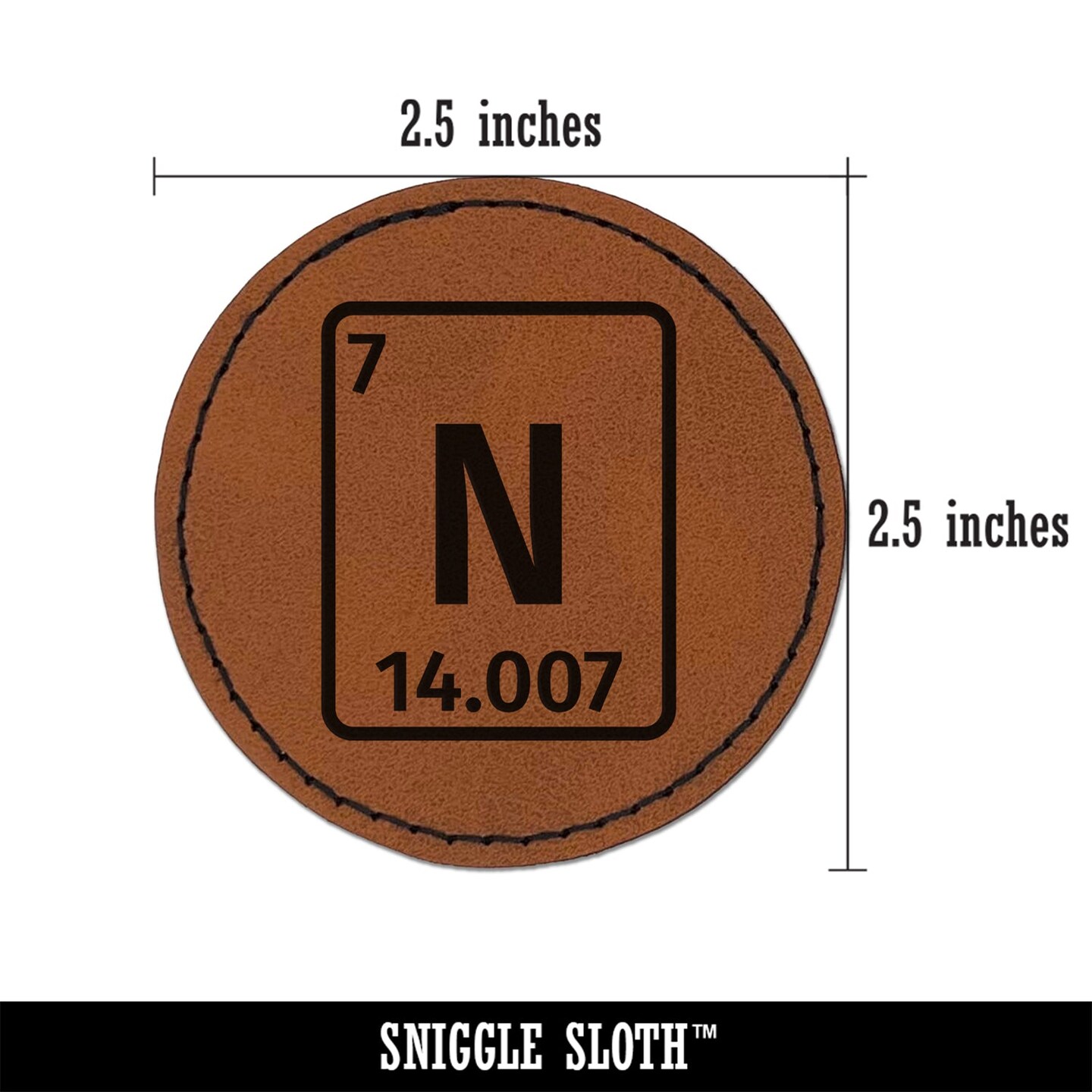 Nitrogen Periodic Table of Elements Science Chemistry Round Iron-On Engraved Faux Leather Patch Applique - 2.5&#x22;