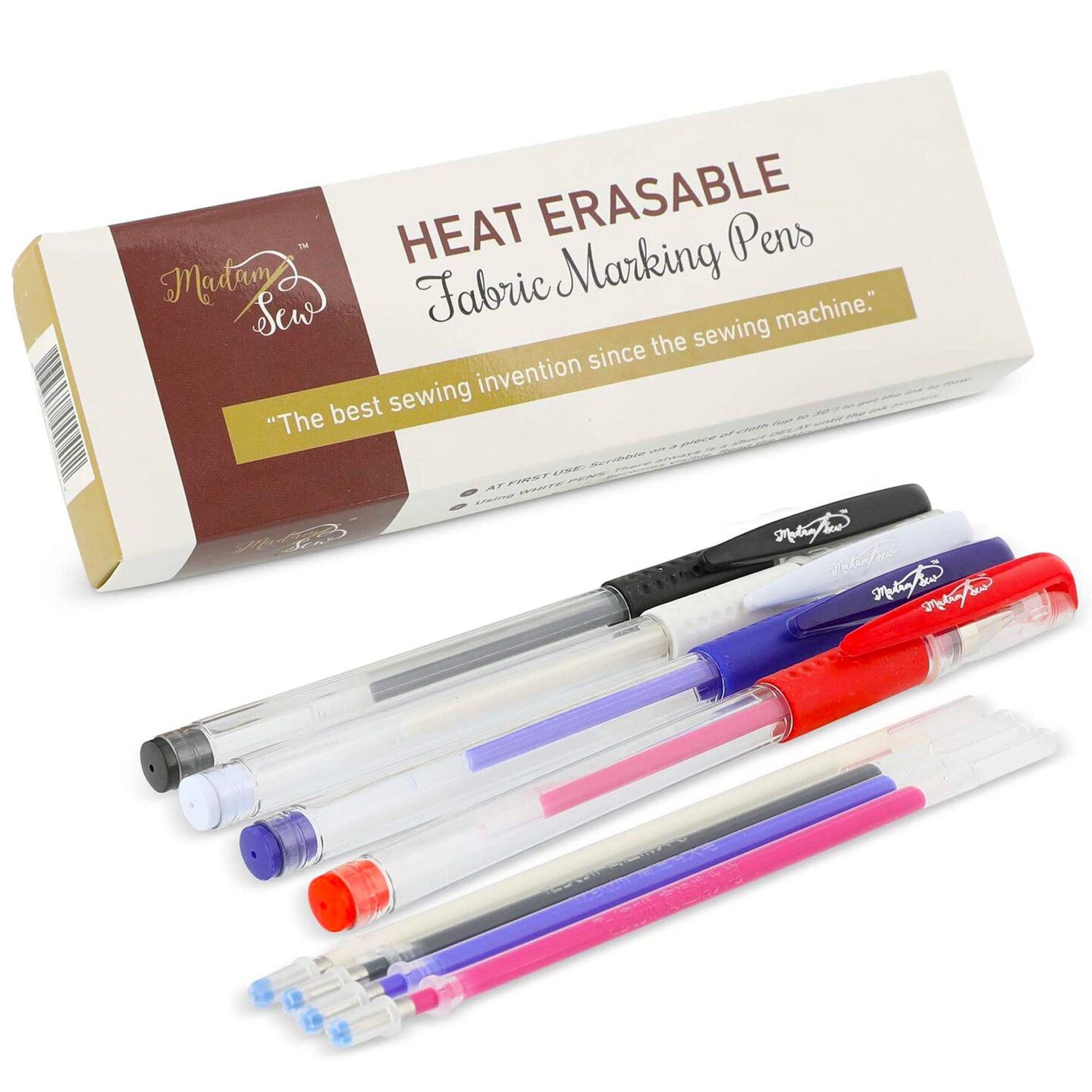Heat Erasable Fabric Marking Pens | Quilting, Sewing, Crafts and Dressmaking I 4 Assorted Colors with 4 Refills