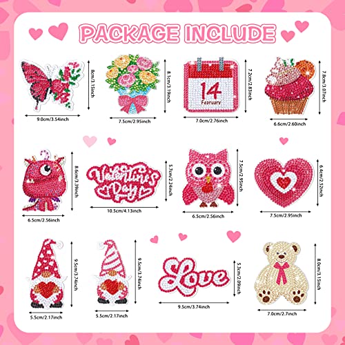 BBTO 12 Pcs Valentine's Day Diamond Painting Keychains DIY Love Heart Diamond Art Keychains Sweet 5D Diamond Key Chains Kit for Valentines Decorations (Romantic Style)
