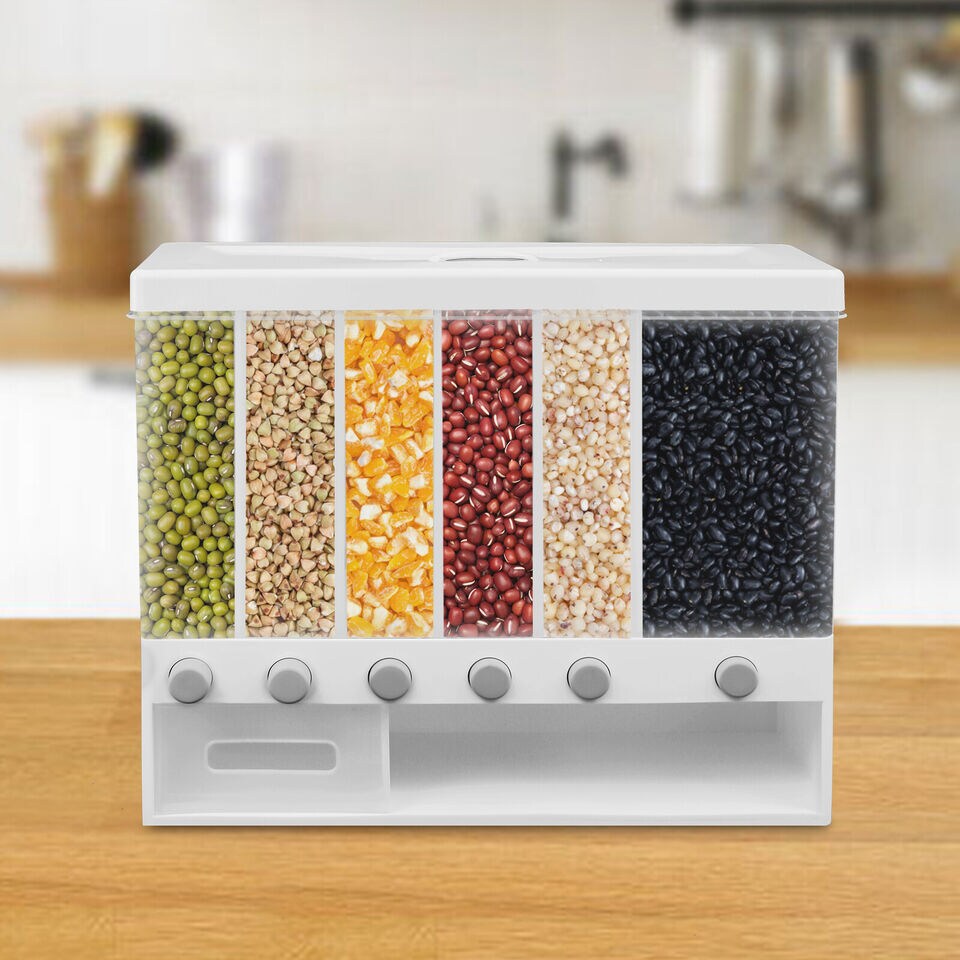 6 Grids Wall Mounted Rice Grain Dry Food Storage Container