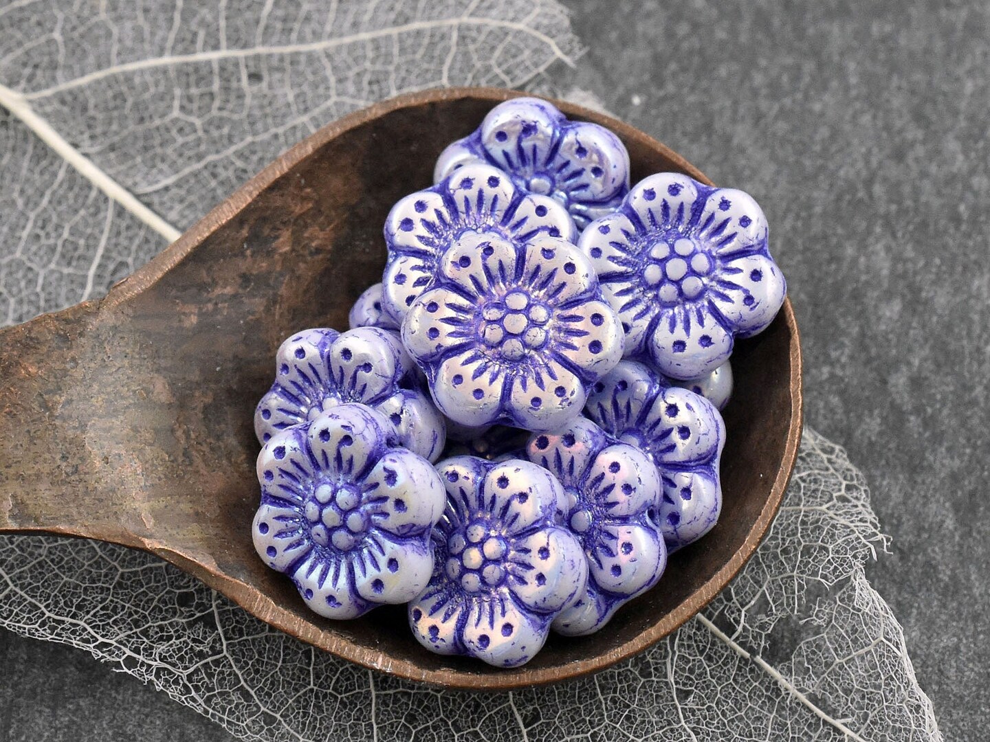 *12* 14mm Purple Washed Alabaster AB Wildflower Beads