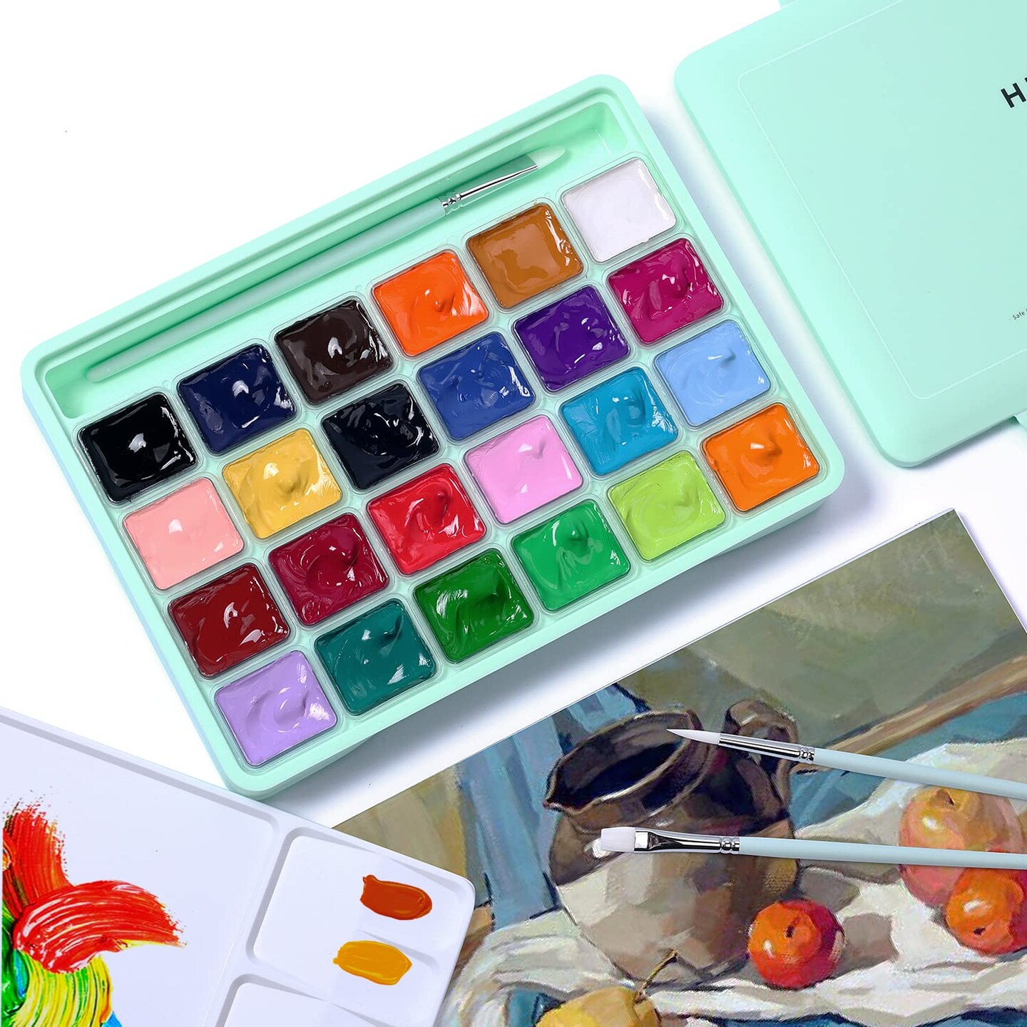 ABEIER Himi Gouache Paint Set, 24 Colors x 30ml Unique Jelly Cup Design with 3 Paint Brushes in A Carrying Case Perfect for Artists, St