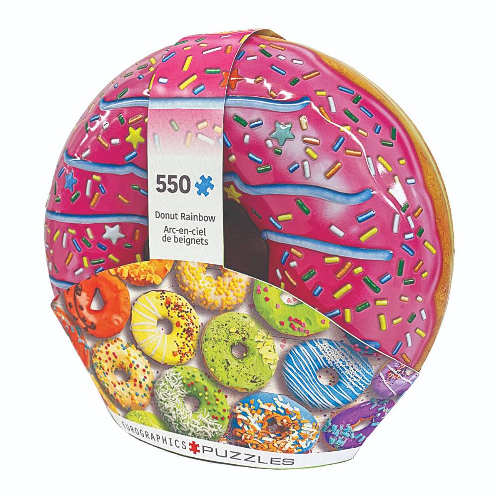 Eurographics 550 Piece Jigsaw Puzzle, Rainbow Donut in Donut Shaped Metal Storage Container