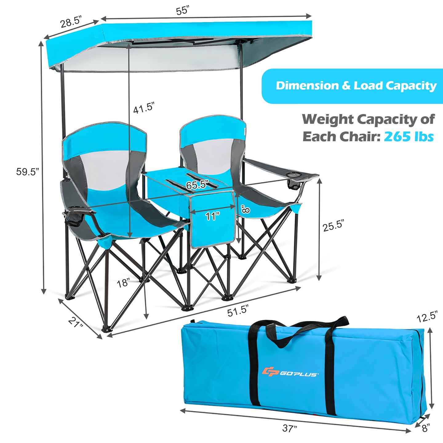 Goplus Portable Folding Camping Canopy Chairs w/ Cup Holder Cooler Outdoor Red\Blue\Turquoise