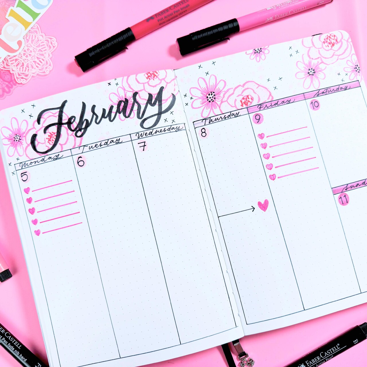 Valentine Theme Bullet Journal Layout with Faber-Castell®
