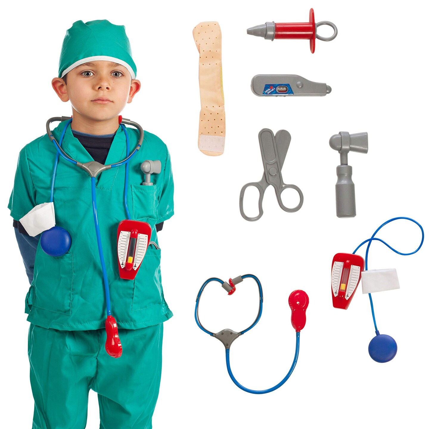 IQ Toys Doctor and Nurse Role Play Dress Up Costume Set Pretend Play for Kids Boys and Girls with 2 Sets of 7 Accessories Including Stethoscopes and Medical Kit Doctor&#x27;s Equipment