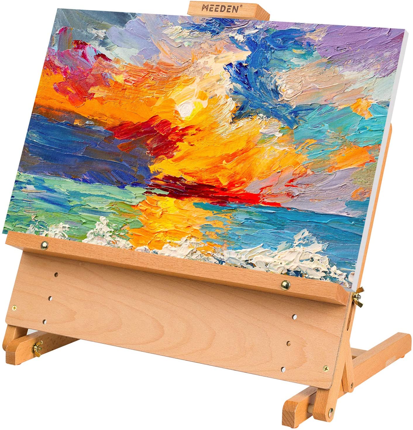 MEEDEN Large Drawing Board Easel, Solid Beech Wooden Tabletop H-Frame Adjustable Easel Artist Drawing &#x26; Sketching Board for Artists, Teens &#x26; Painters, Holds Canvas up to 23&#x22; high