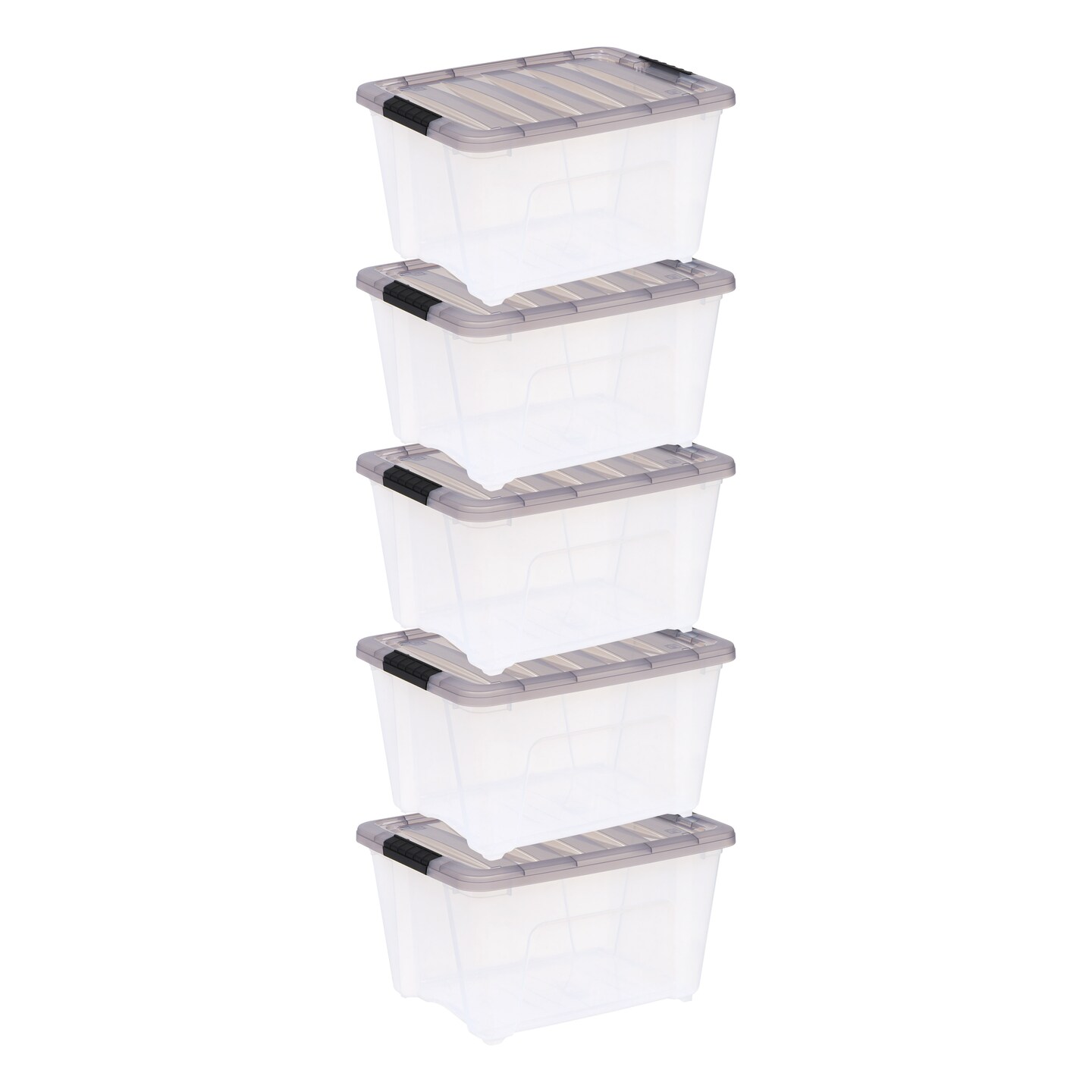 IRIS USA 5 Pack 32 Quart Stack & Pull™ Clear Plastic Storage Box with Buckles, Gray