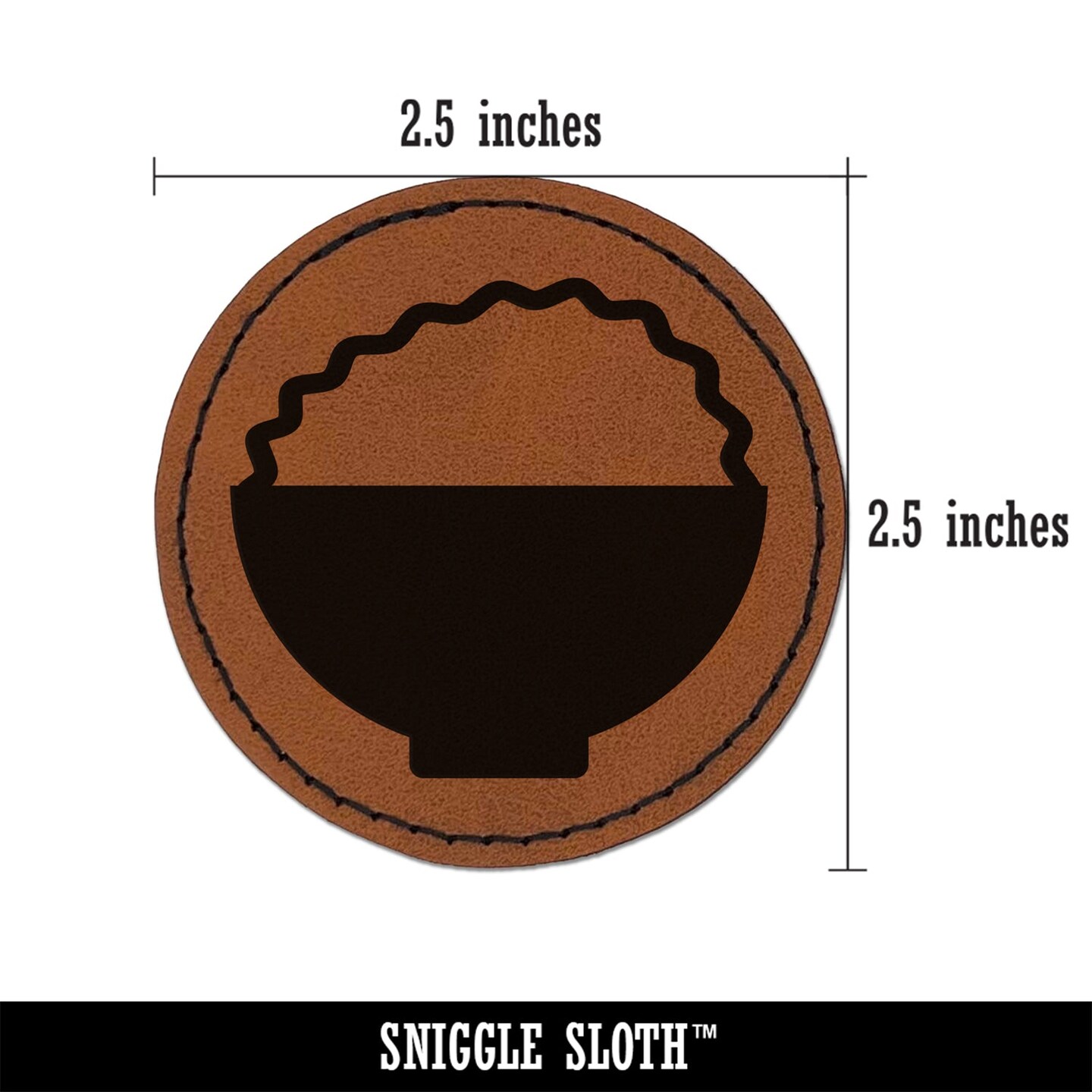 Bowl of Rice Round Iron-On Engraved Faux Leather Patch Applique - 2.5&#x22;