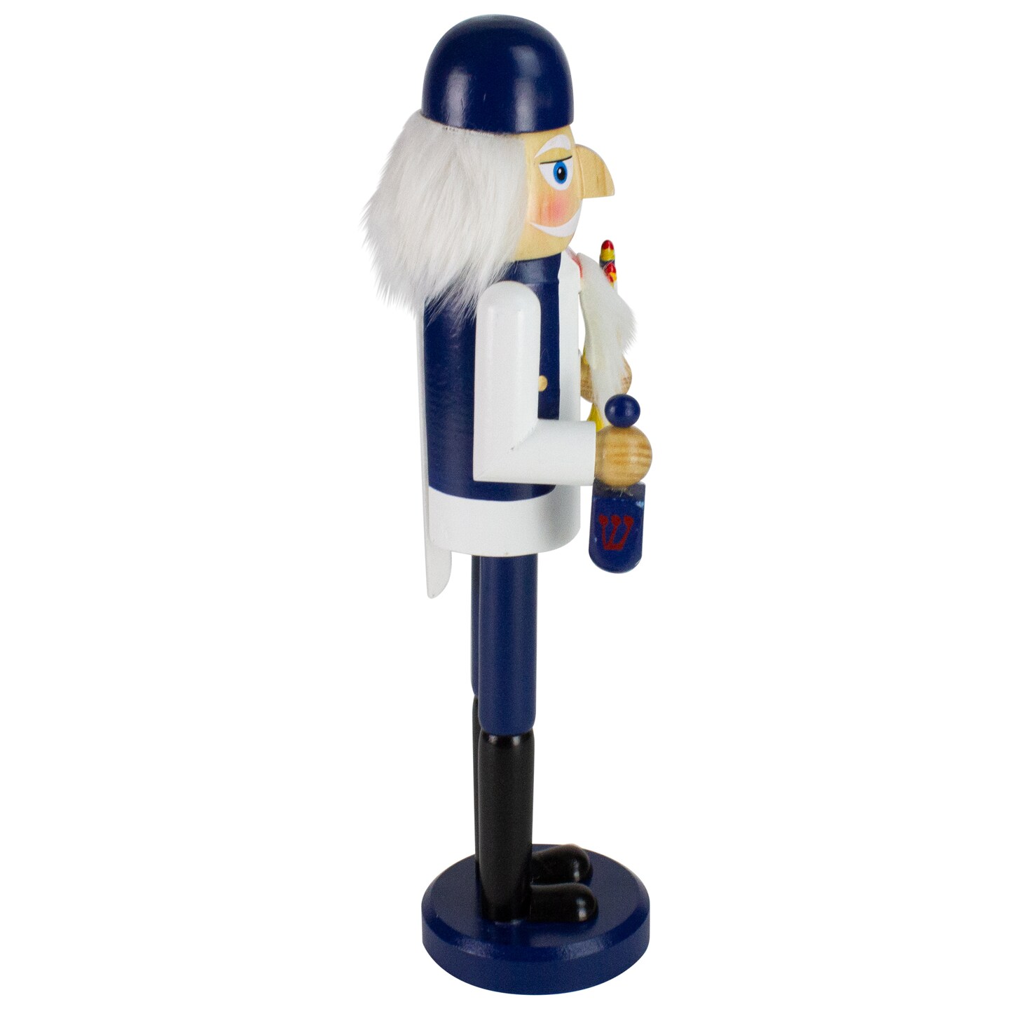 Northlight 14&#x22; Blue and White Wooden Hanukkah Nutcracker with Dreidel and Menorah