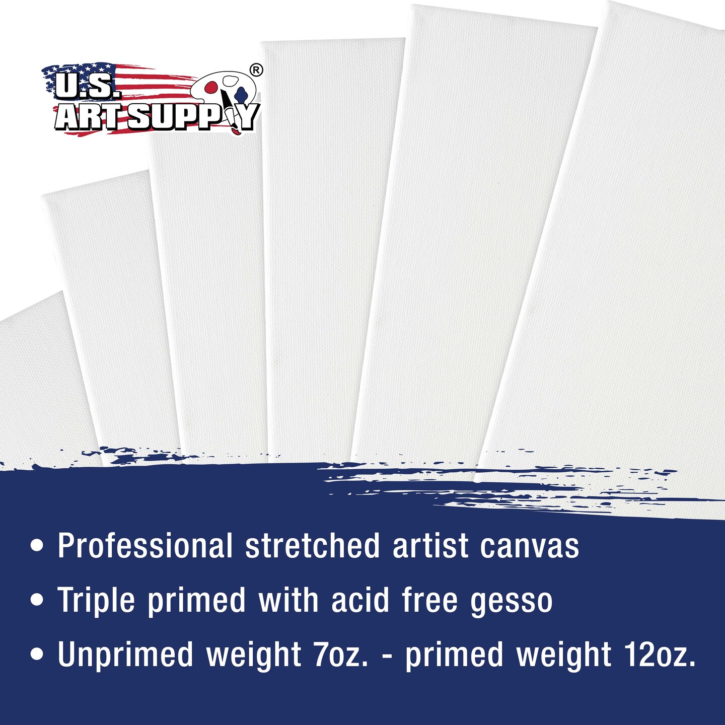 5 Assorted Square Sized Stretched Artist Paint Canvases (5 Pack) 1-each of  20x20, 16x16, 12x12, 8x8, 4x4