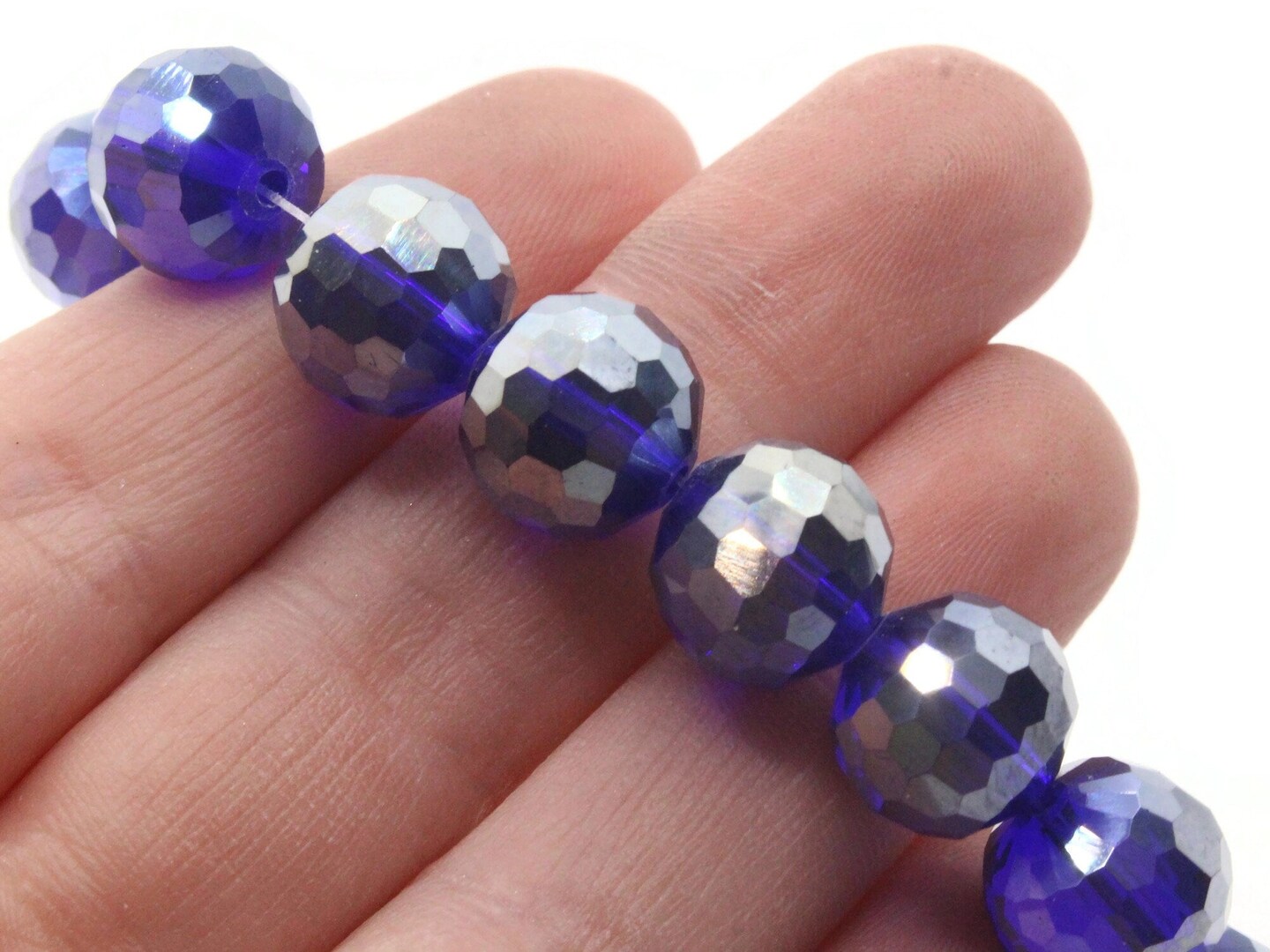 25 12mm Faceted Round Blue Glass Beads