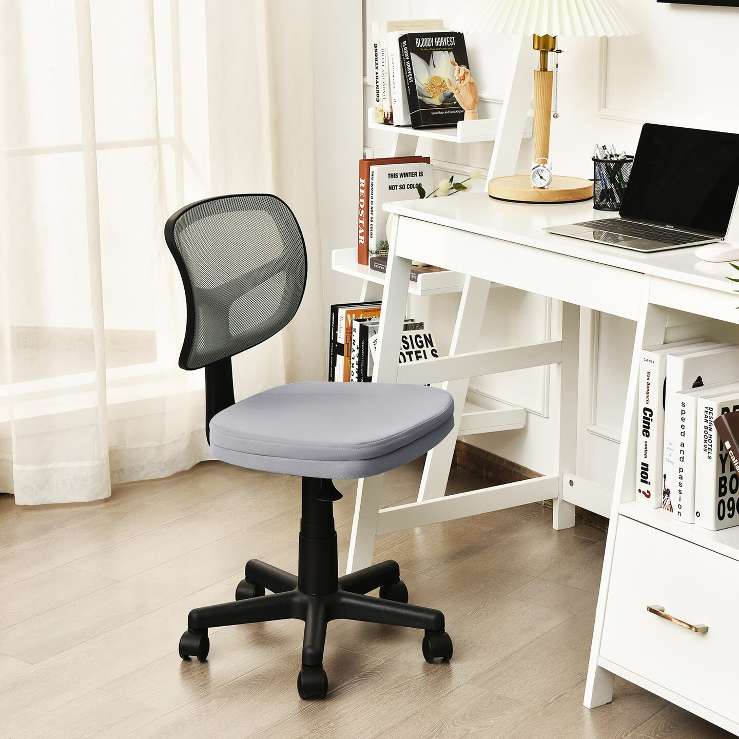 Costway Armless Office Chair Adjustable Swivel Computer Mesh Desk Chair Green\Blue\Gray