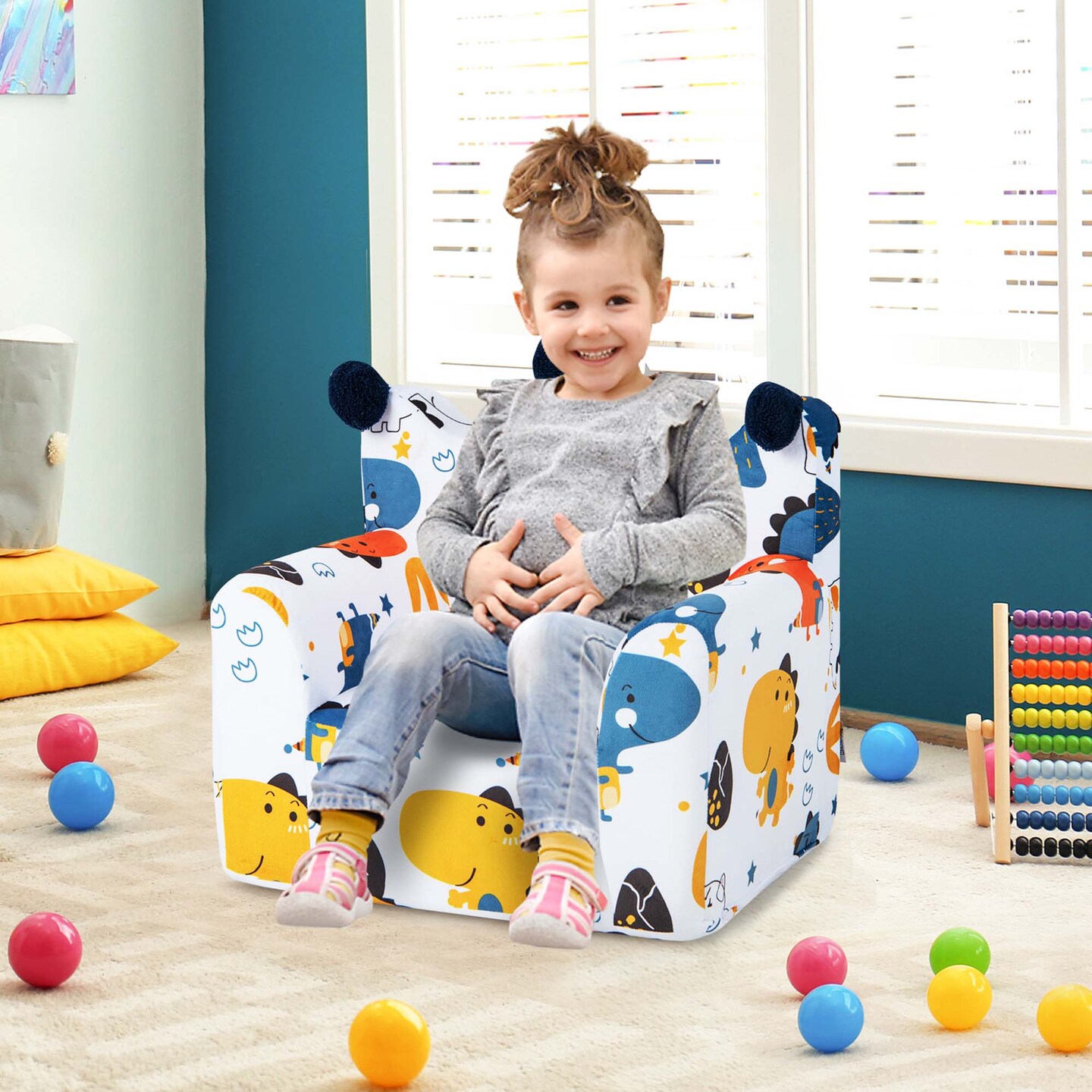 Costway Kids Sofa Chair Foam Filled Armchair Dinosaur Toddler Couch with Cover & Pillow