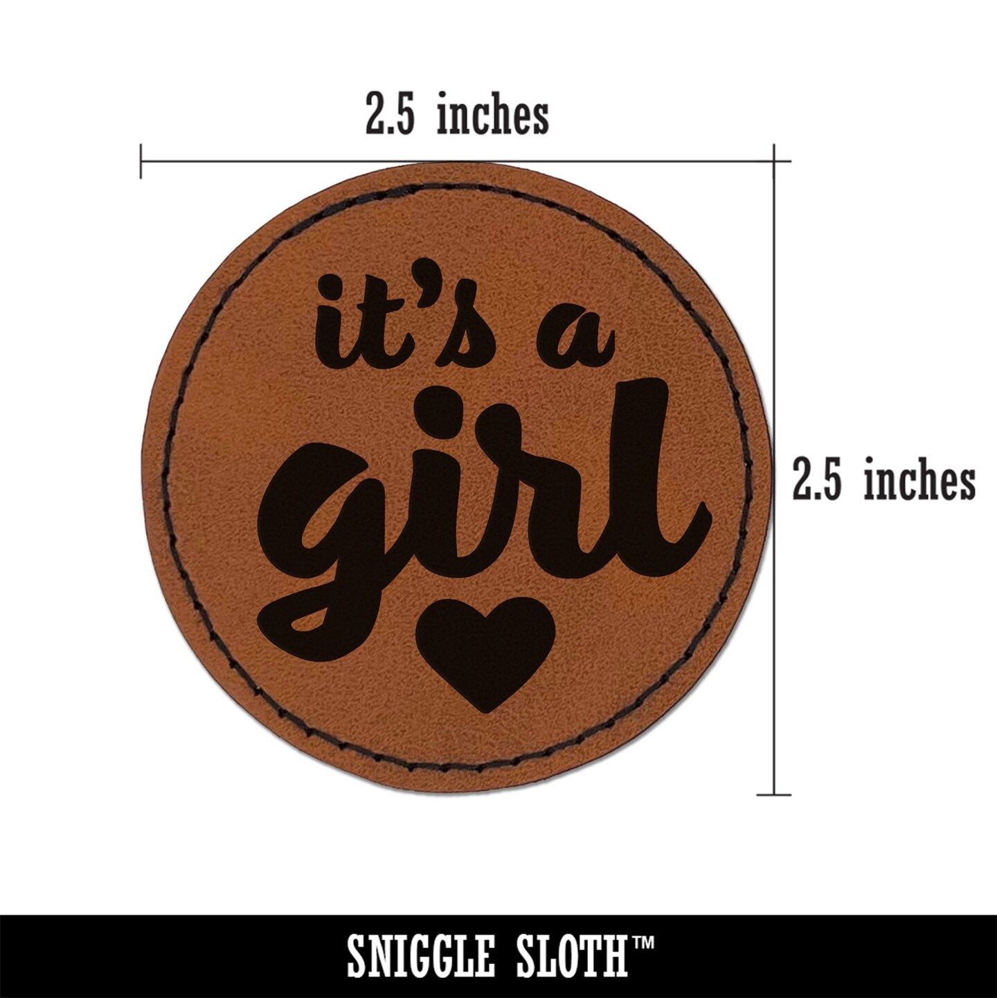 It&#x27;s a Girl Baby Shower Party Round Iron-On Engraved Faux Leather Patch Applique - 2.5&#x22;