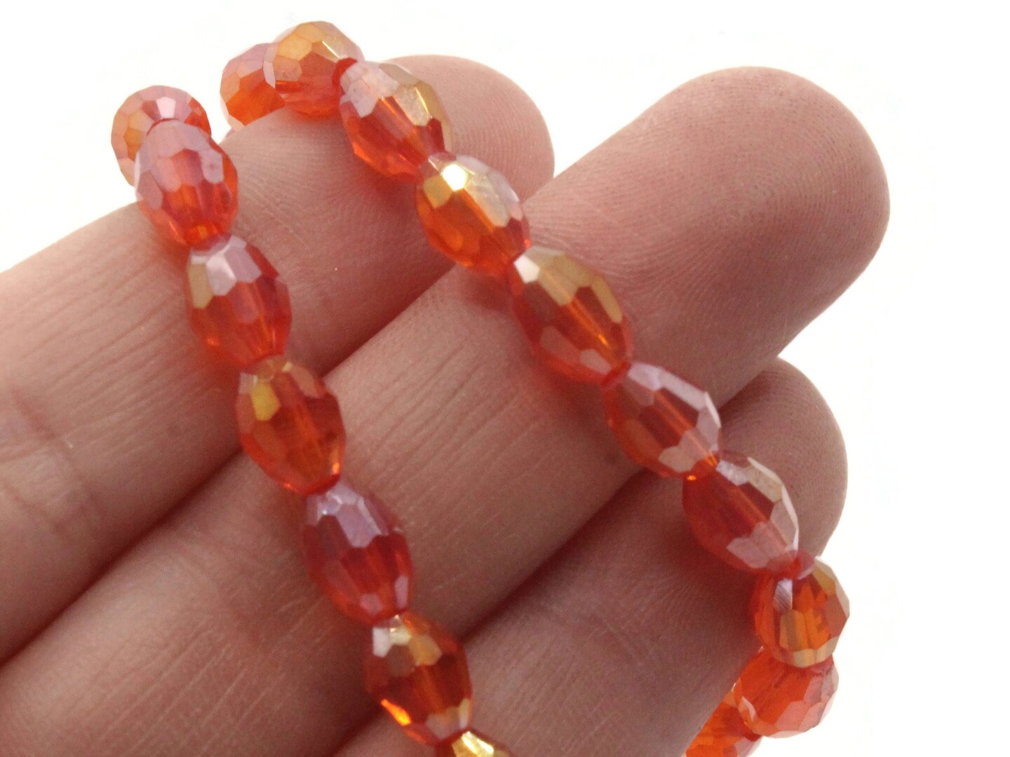36 8mm Clear Red Glass Faceted Oval Beads