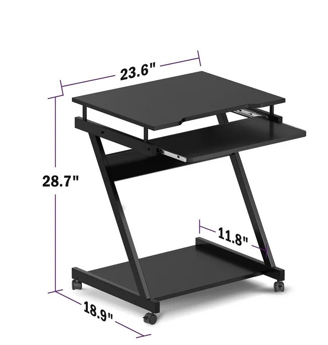 Z-Type Laptop Desk Mobile Standing Laptop Cart Small Workstation with Keyboard Tray Work Stand for Small Space (Black)