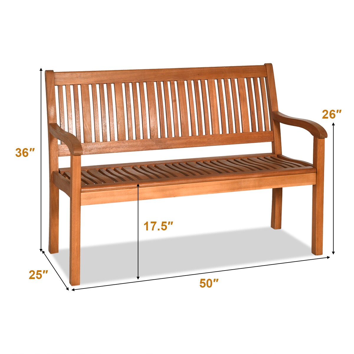 Costway 50&#x27;&#x27; Two Person Outdoor Garden Bench Loveseat Porch Chair Solid Wood W/Armrest