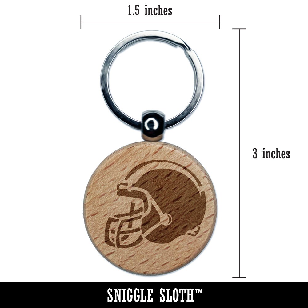 American Football Helmet Sports Engraved Wood Round Keychain Tag Charm