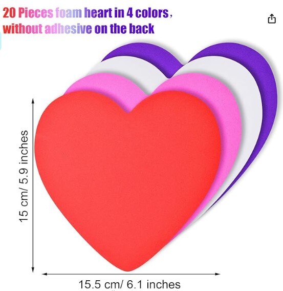 20 colorful foam hearts and 300 self-adhesive heart foam stickers for Valentine&#x27;s Day DIY craft supplies.