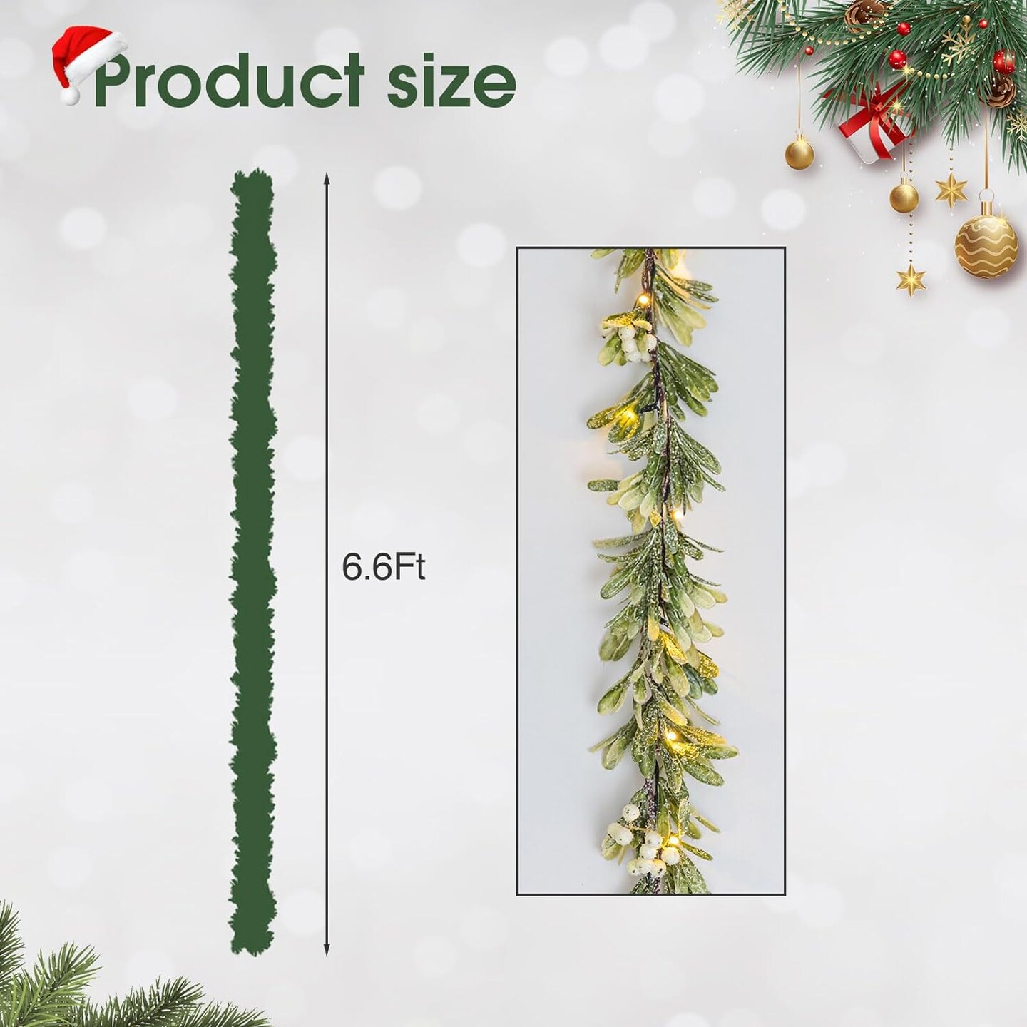 6.6 ft. Pre-Lit Flocked Olive Christmas Garland with 20 LED Lights