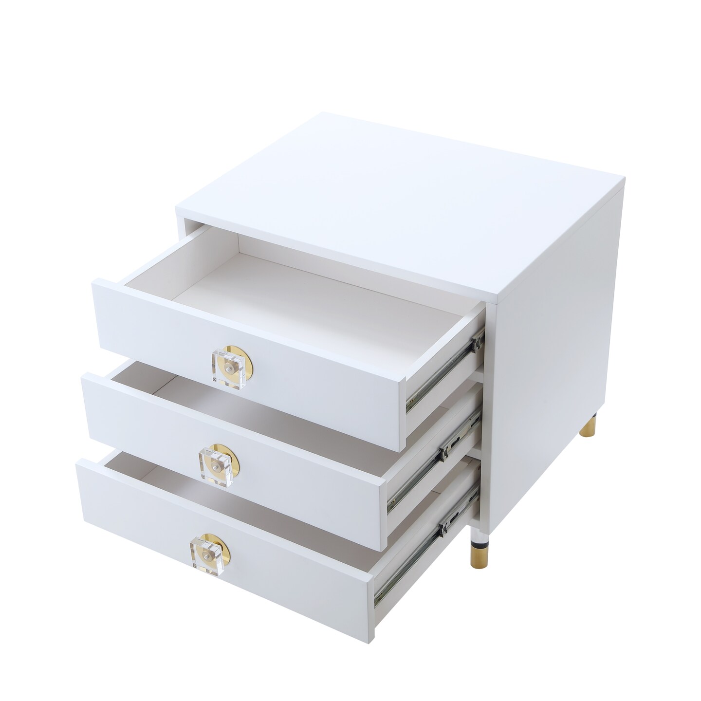 Telono High Gloss 3-Drawer Acrylic Knob/Leg Accent/Side Table Nightstand