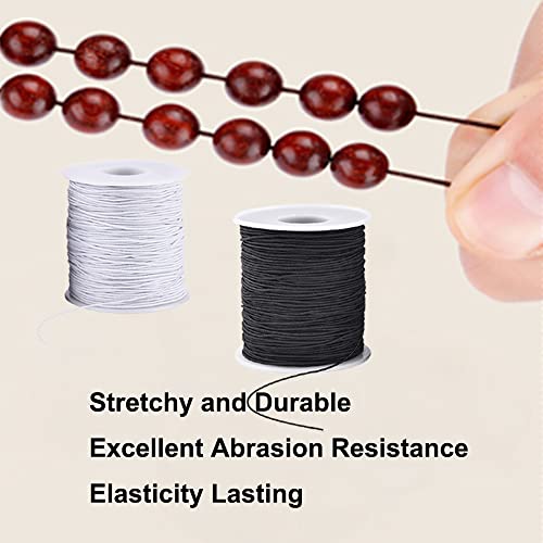 Elastic String for Bracelets, 2 Rolls 1 mm Sturdy Stretchy Elastic Cord for Jewelry  Making, Necklaces, Beading.（Black+White) 