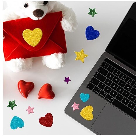 450 pieces colorful glitter foam stickers Self Adhesive Stars Mini Heart Shapes Glitter Stickers