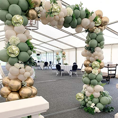 130 Pieces Sage Green Gold Balloons Garland Kit,Olive Green Gold Confetti Blush Balloons Arch for Birthday Baby Shower Bridal Shower Engagement Wild One Party Decor…