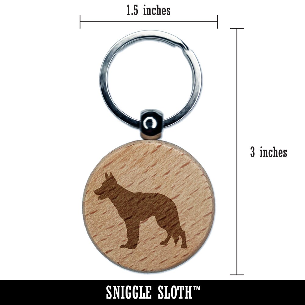 German Shepherd Dog Solid Engraved Wood Round Keychain Tag Charm
