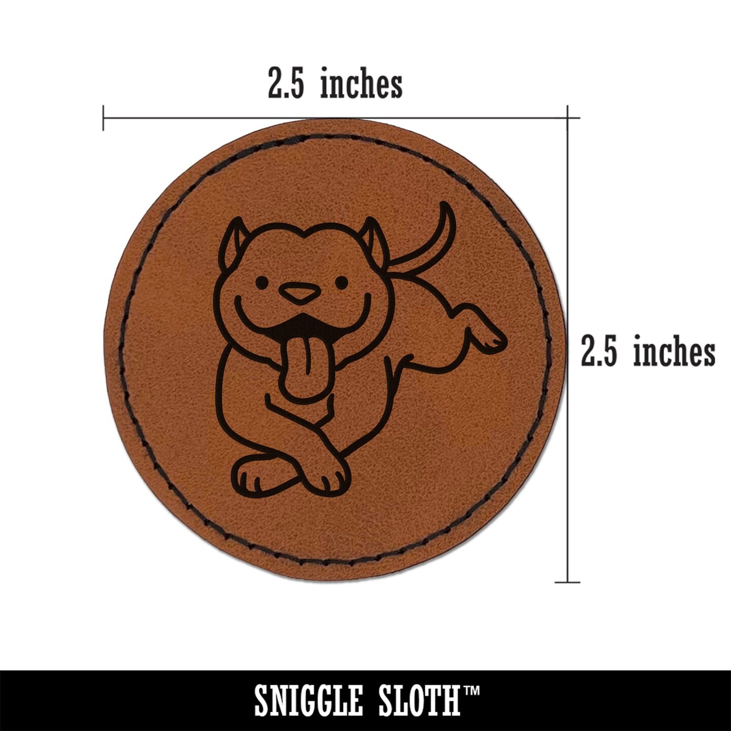 Pit Bull Happy Laying Down Dog Round Iron-On Engraved Faux Leather Patch Applique - 2.5&#x22;