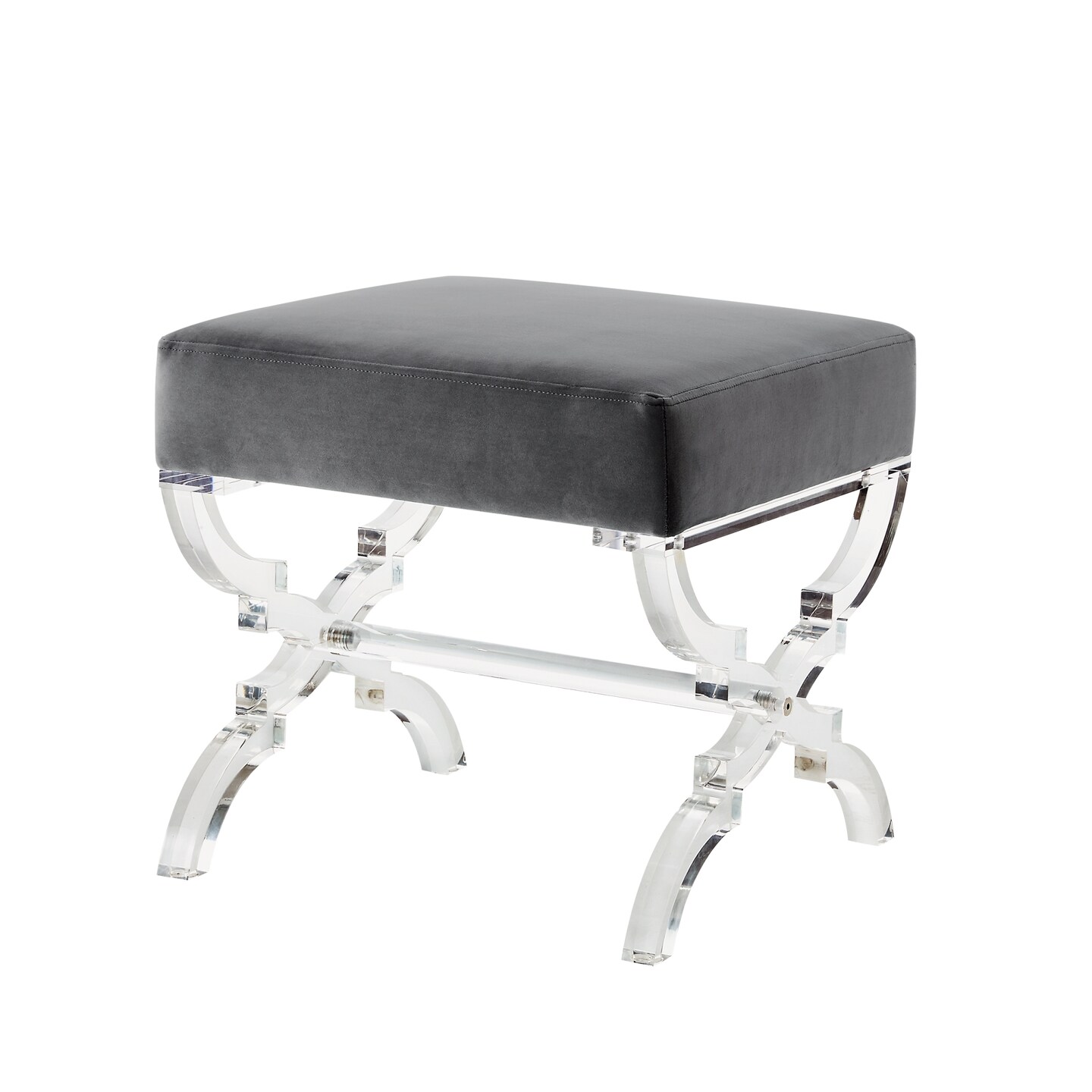 Reida Velvet/Faux Leather Acrylic X-Leg Ottoman
