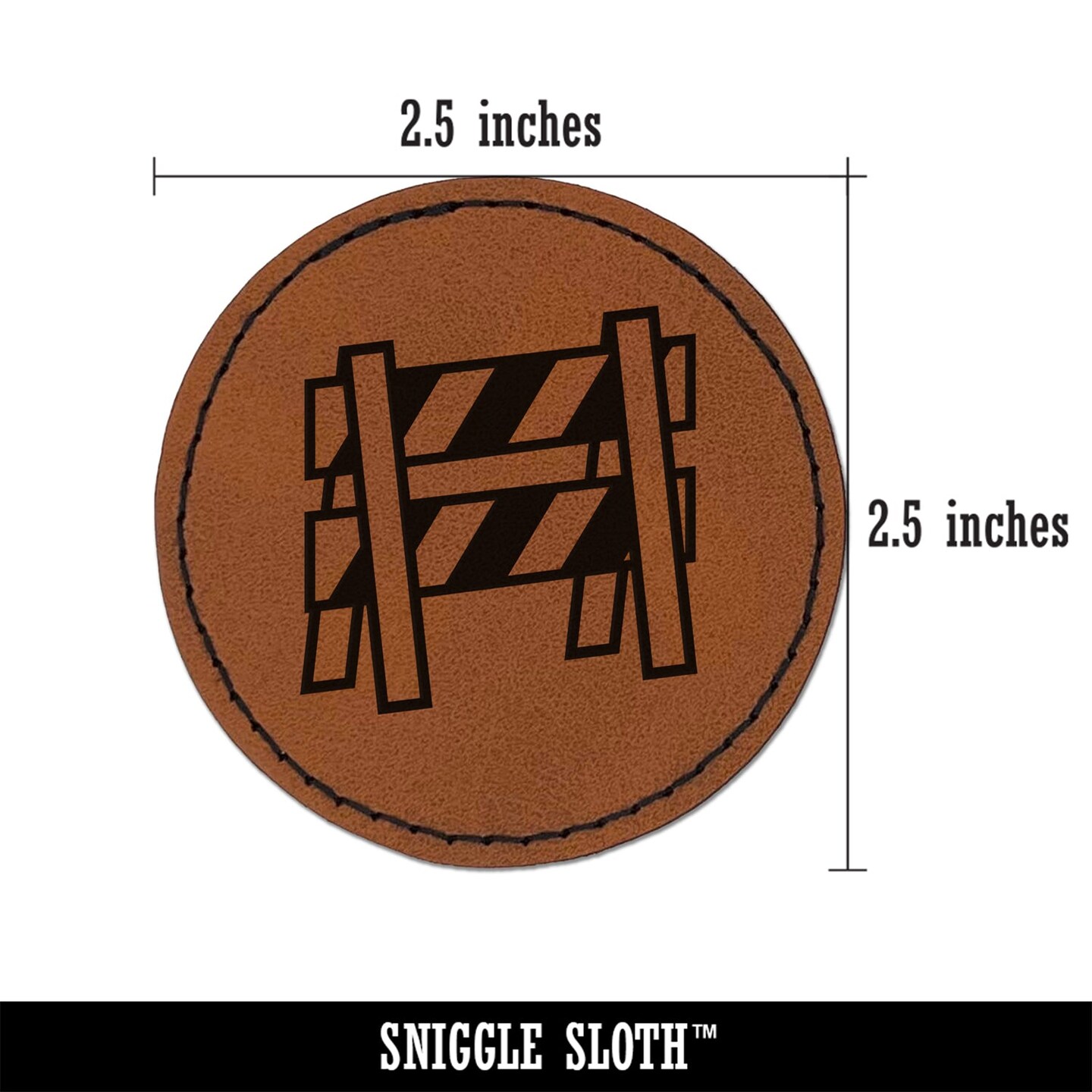 A-frame Barricade Barrier Construction Round Iron-On Engraved Faux Leather Patch Applique - 2.5&#x22;