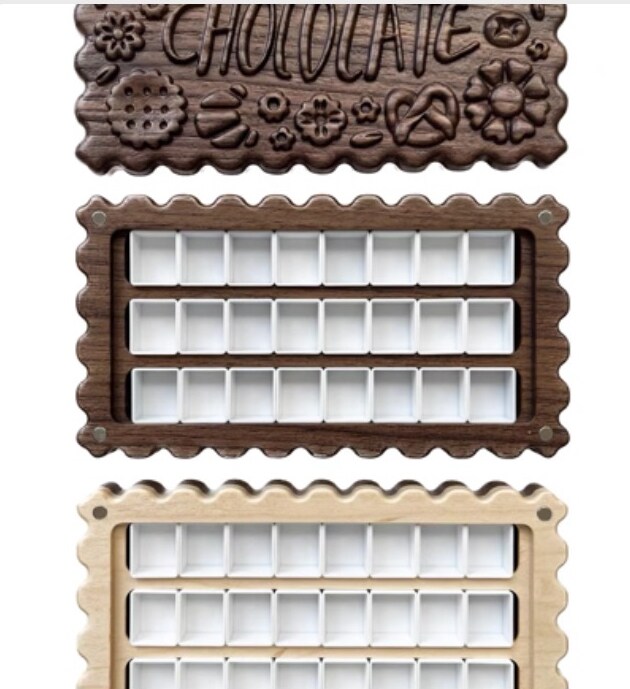 Chocolate-filled Walnut Wood + white maple wood palette Watercolor Box
