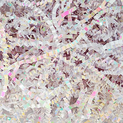 Uptotop 4oz Supply Crinkle Cut Paper Shred Filler for Gift Wrapping Basket Filling Birthday Wedding Christmas Thanksgiving Mother&#x27;s Day (Diamond White)