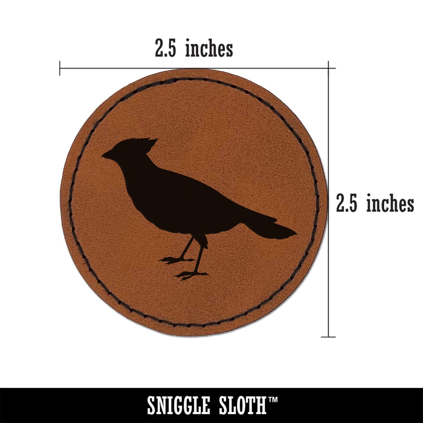 Cardinal Bird Standing Solid Round Iron-On Engraved Faux Leather Patch Applique - 2.5&#x22;