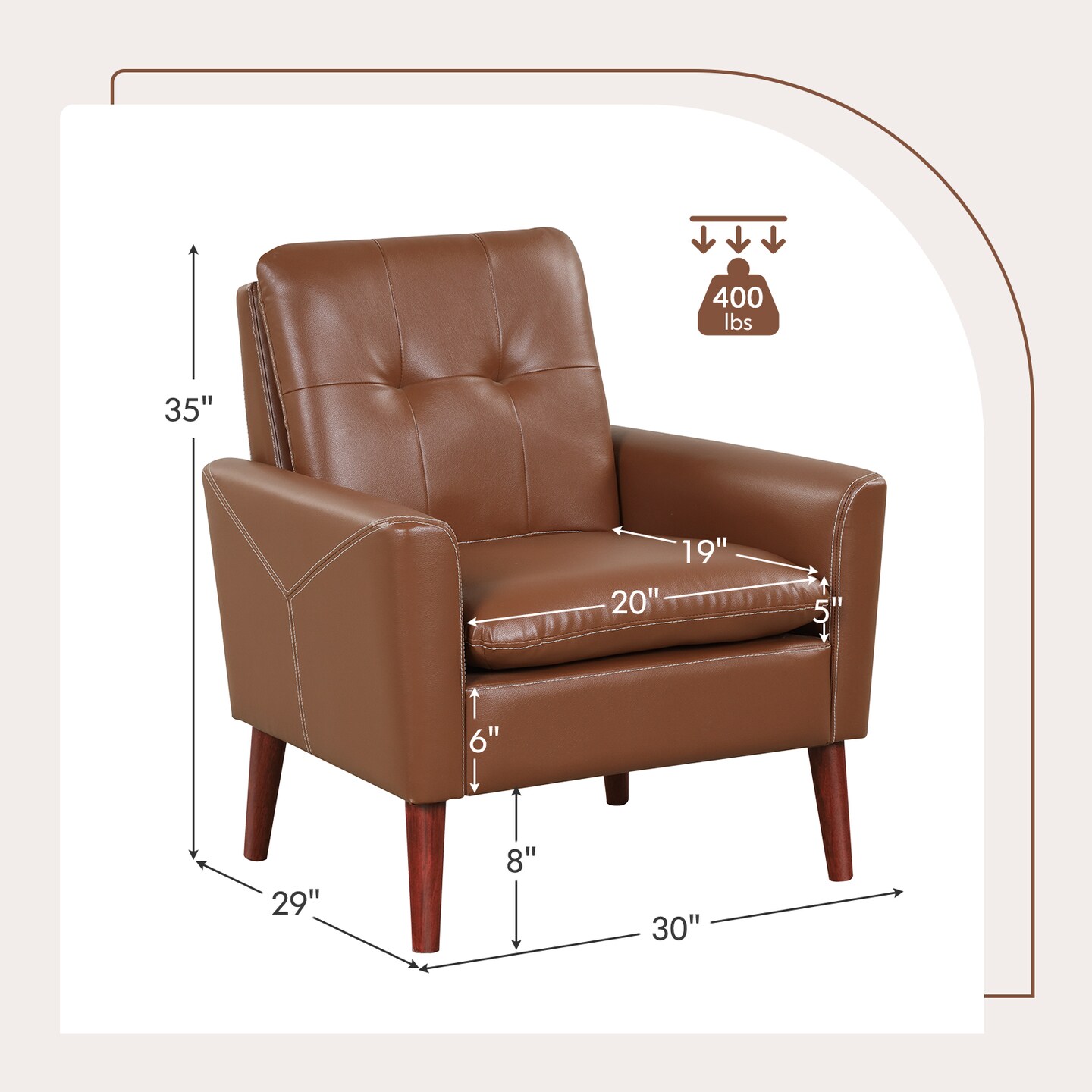 Costway Modern Accent Chair PU Leather Armchair Sofa Chair with Solid Wood Legs