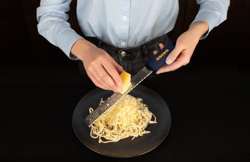PRO Citrus Zester &#x26; Cheese Grater - Parmesan Cheese Lemon, Ginger, Garlic, Nutmeg, Chocolate, Vegetables, Fruits - Razor-Sharp Stainless Steel Blade, Wide, Dishwasher Safe (BLACK)