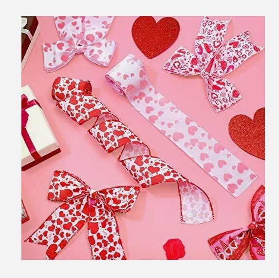 4 rolls 20 yards Valentine Ribbon Patterned Heart Wire