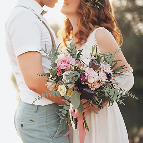 CEWOR 80pcs Artificial Eucalyptus Stems Fake Eucalyptus Leaves Stems Real Touch Leaf Branches for Flower Bouquet Wedding Halloween Centerpiece Autumn Home Office Decor