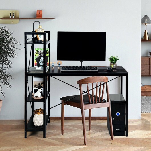 4 Tier Storage Shelves Computer Desk-Black