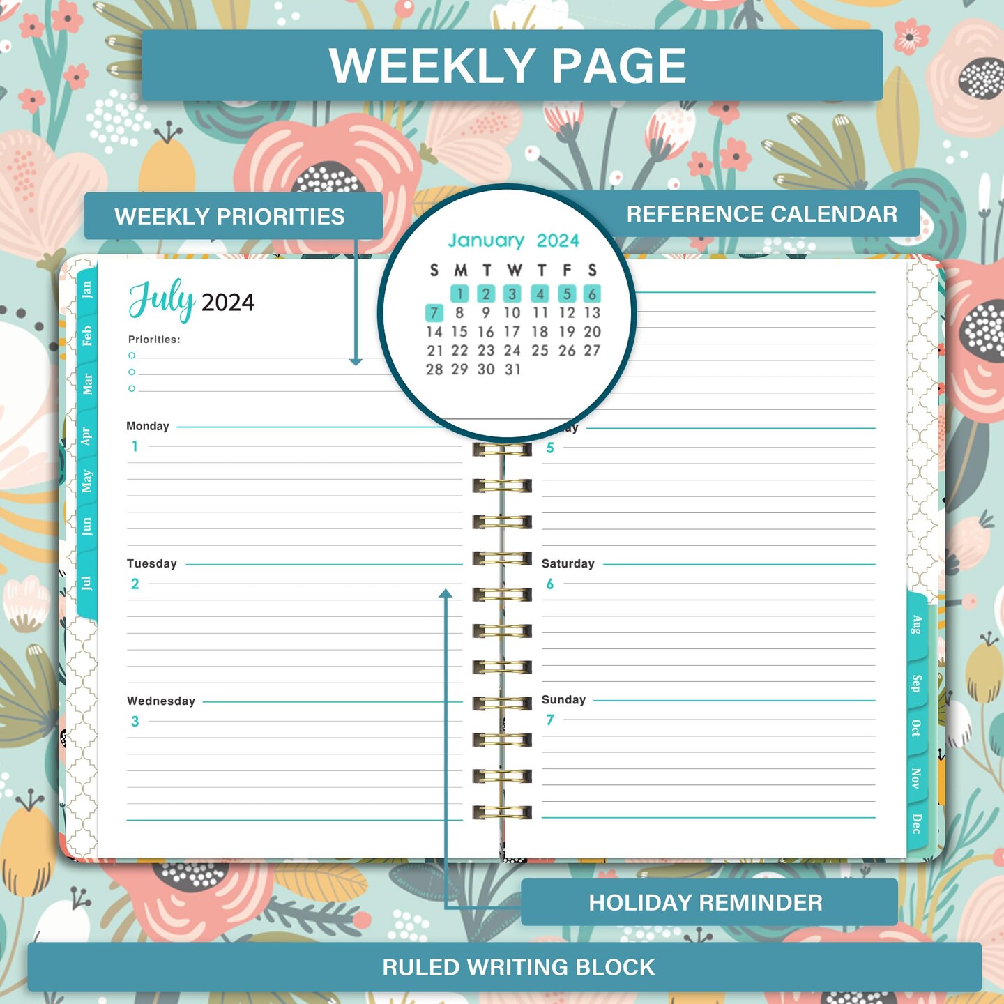 2024 Planner Weekly and Monthly, Jan. 2024 - Dec. 2024, 6.4&#x2018;&#x2019; x 8.3&#x27;&#x27; Calendar Planner with Inner Pocket