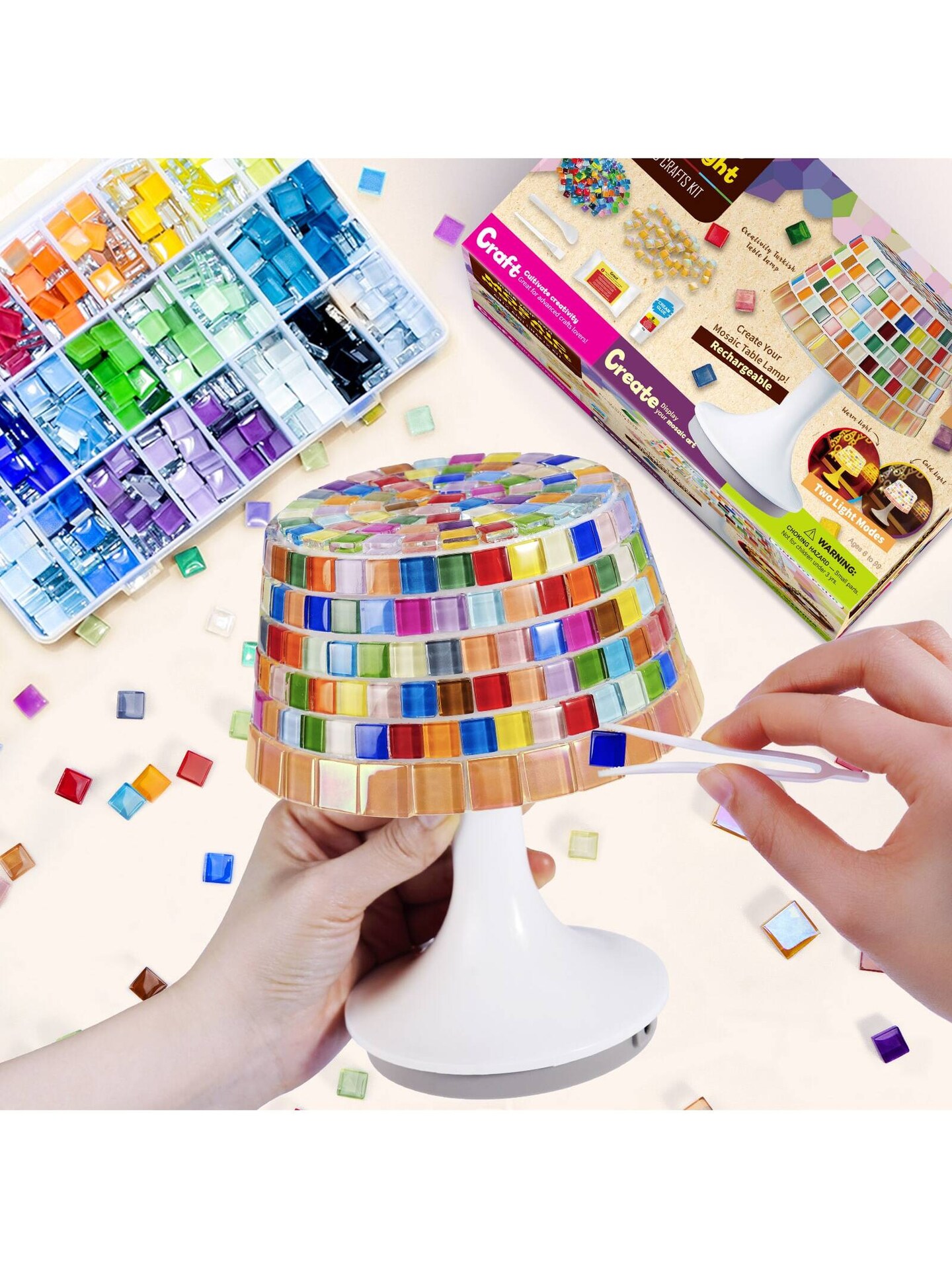 Mosaic Night Light Kit, Arts and Crafts for Kids Ages 8-12, DIY