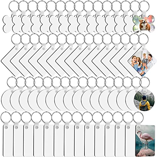 120 Pieces Sublimation Keychain Blanks Bulk, DIY MDF 4 Shape Sublimation Blank Keychain with Keyrings, unisex-adult Double-Sided Printed Heat Transfer Keychain, White