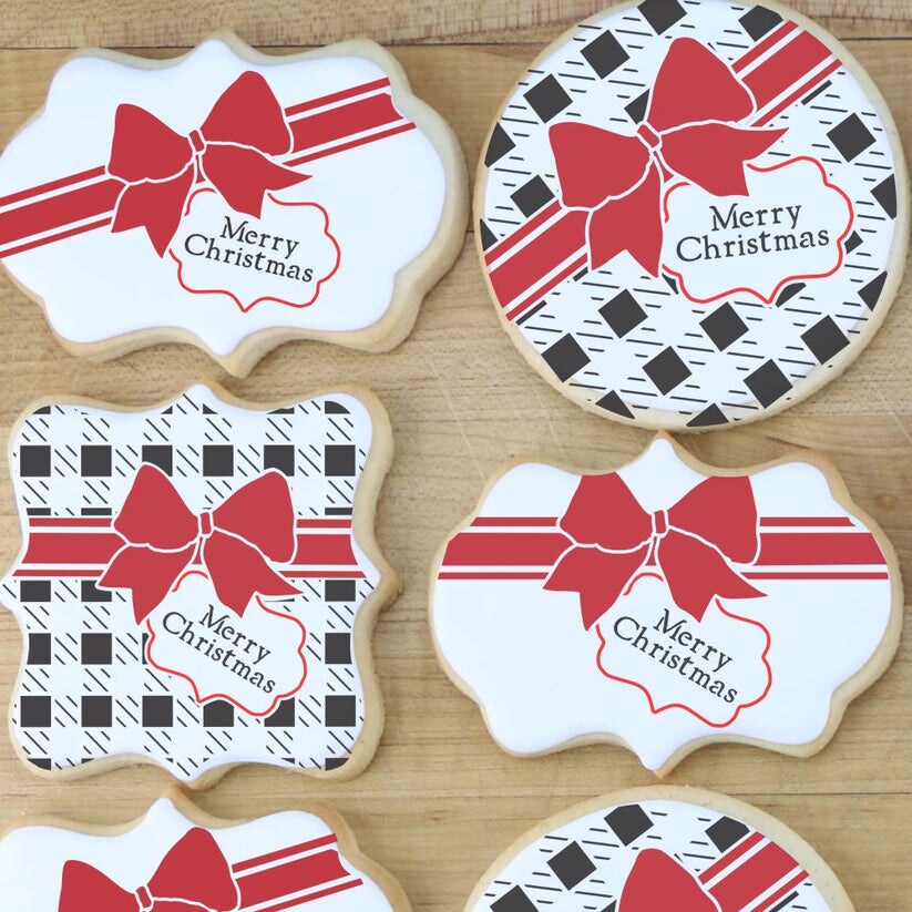 Buffalo Plaid Gift Wrap Cookie 4 pc Stencil Set With Masking Pieces