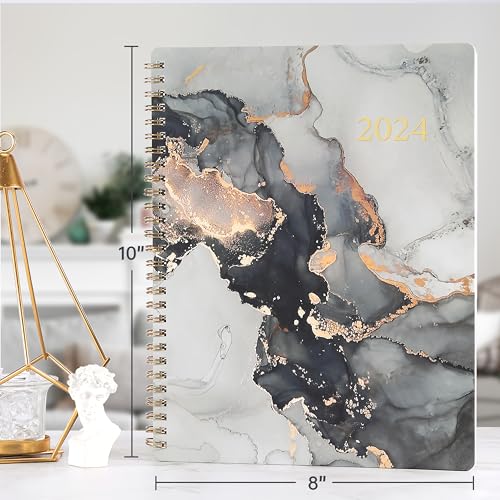 Planner 2024 - Jan.2024 - Dec.2024, 2024 Planner, Planner 2024, 2024 Planner Weekly &#x26; Monthly with Tabs, 8&#x22; x 10&#x22;, Flexible Cover, Thick Paper, Twin-Wire Binding, Daily Organizer - Black Waterink