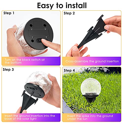 2 Pieces Garden Solar Lights Outdoor Decorative, 50 LED Colored Cracked Glass Solar Globe Lights, Upgraded Waterproof Multicolor Ball Lights for Yard Pathway Patio Lawn Outside Decor