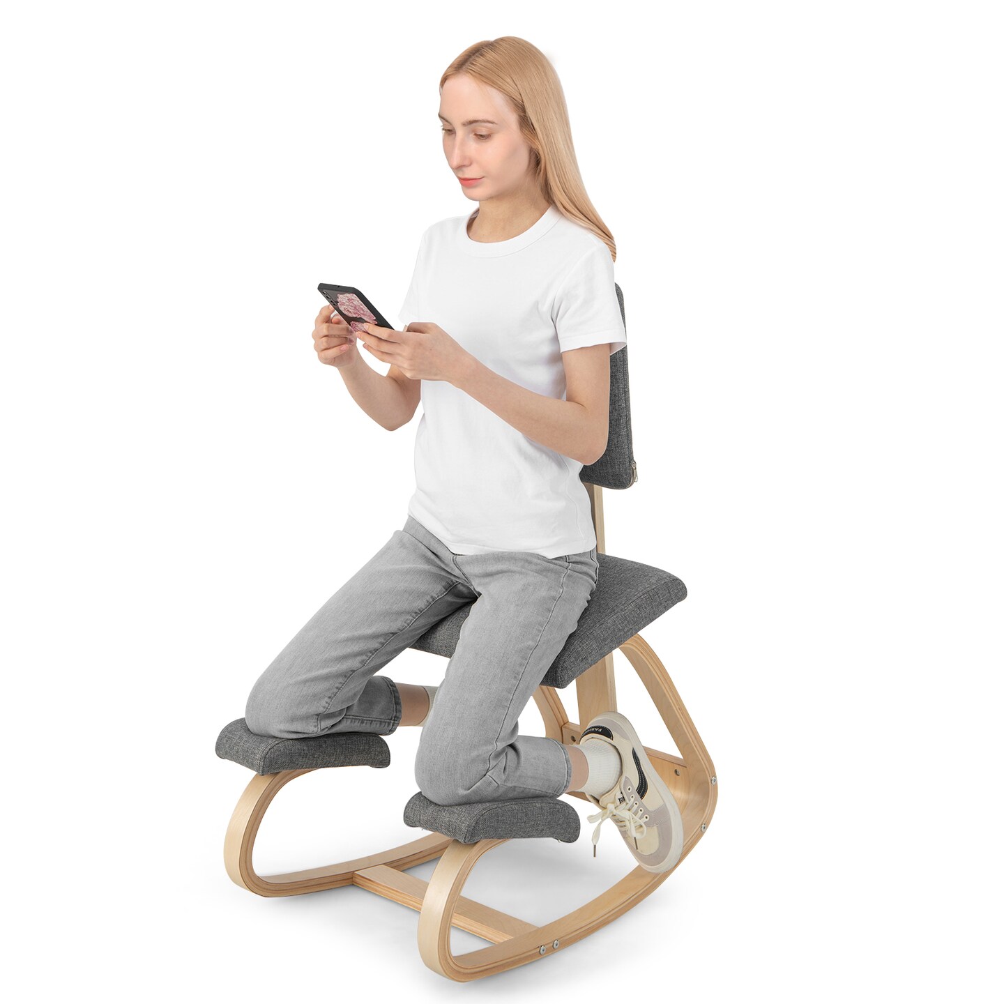 Ergonomic Kneeling Chair with Padded Backrest and Seat